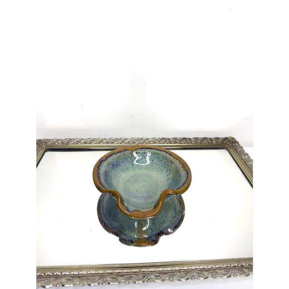 Vintage Studio Pottery Ceramic Blue Green and Brown Spoon Rest , Pottery Stoon - Picture 2 of 10